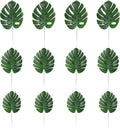 CCINEE 24PCS Green Artificial Palm Leaves, Faux Monstera Leaves Simulation Safari Leaves with Stems for Home Hawaiian Luau Party Jungle Beach Theme Party Decoration
