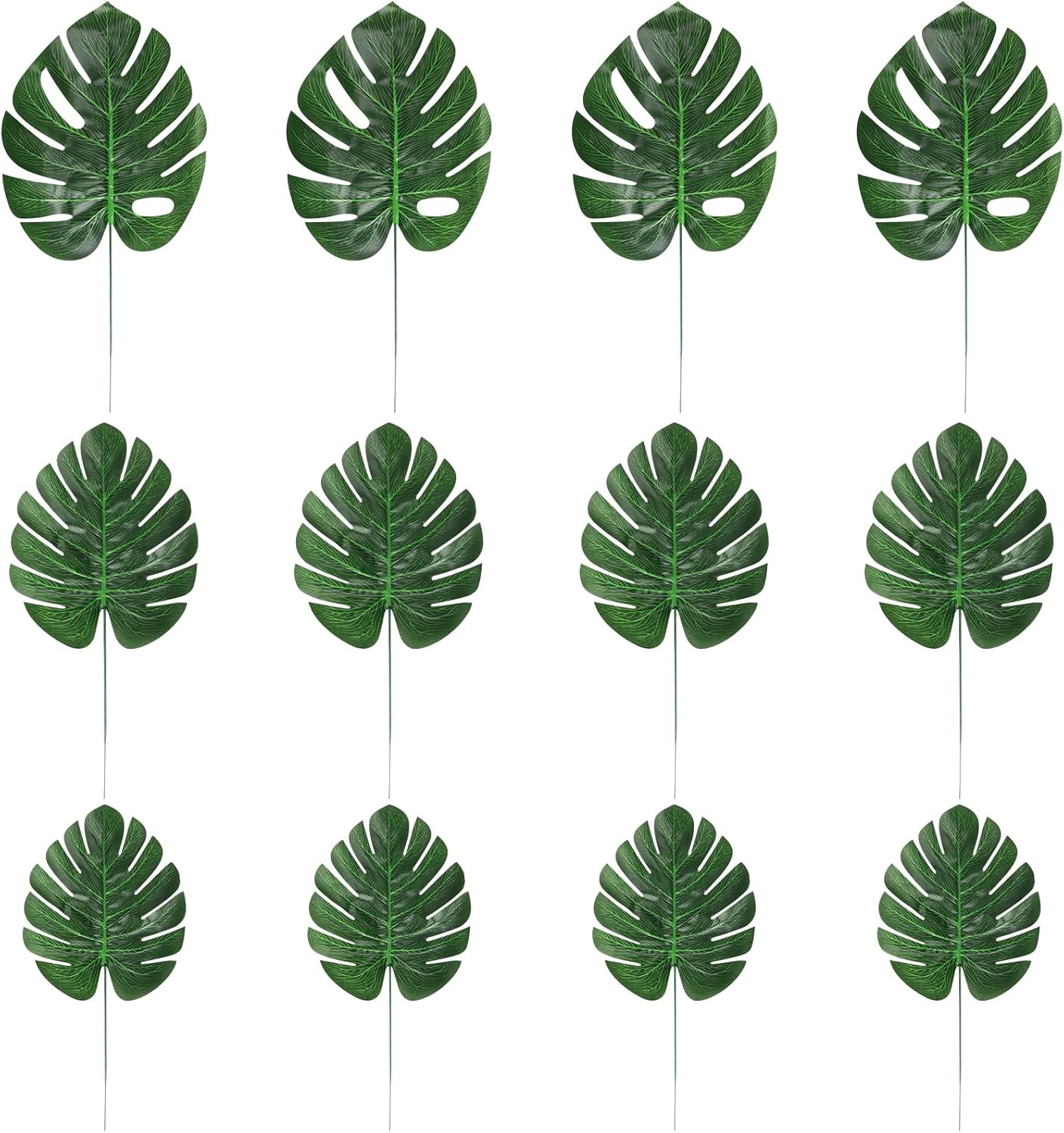 CCINEE 24PCS Green Artificial Palm Leaves, Faux Monstera Leaves Simulation Safari Leaves with Stems for Home Hawaiian Luau Party Jungle Beach Theme Party Decoration