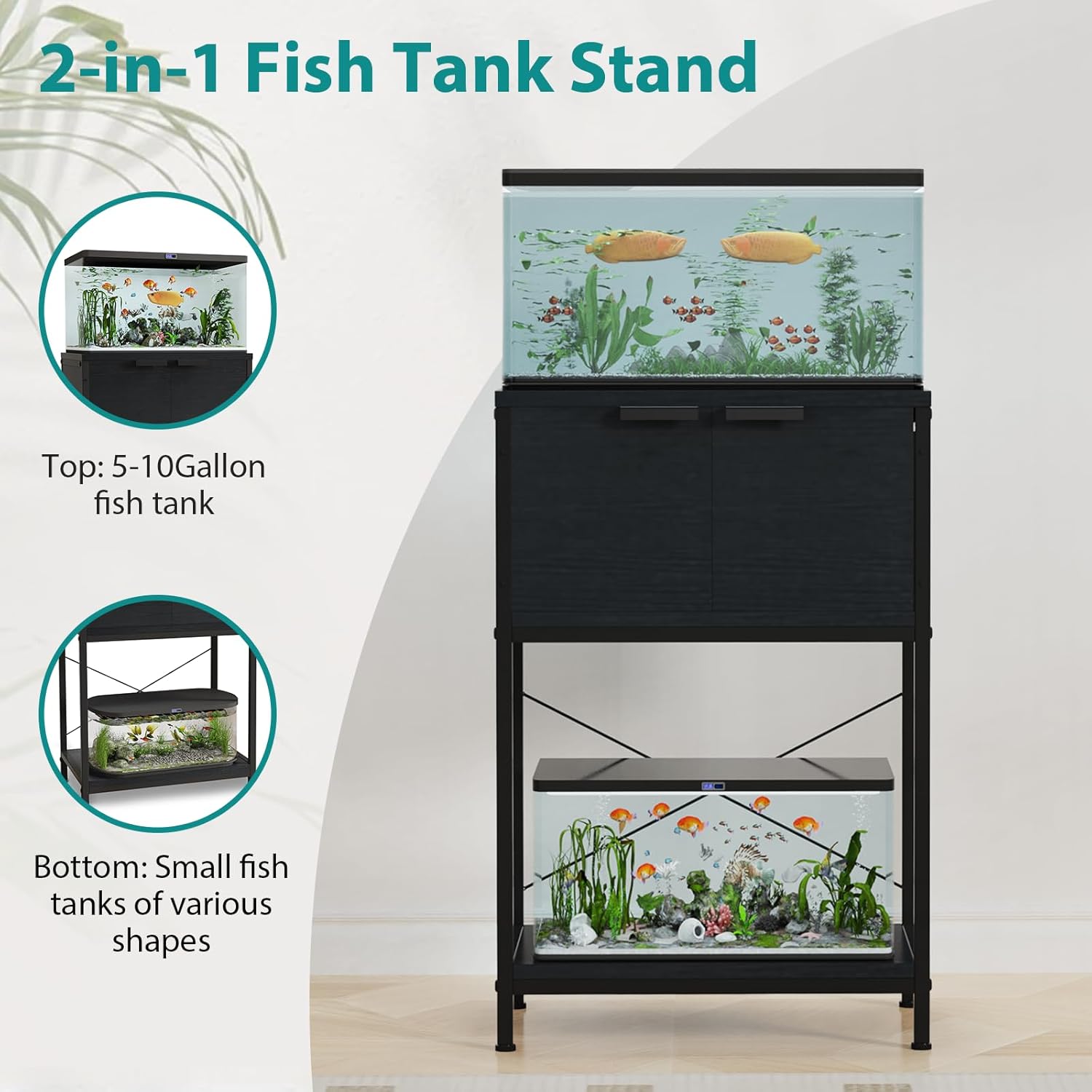 TFK 5-10 Gallon Fish Tank Stand, Aquarium Stand with Cabinet Storage for Aquarium Stand, Cabinet for Fish Tank Accessories Storage, Heavy Duty Tank Stand for Home Office Turtle Reptile Tank Stand