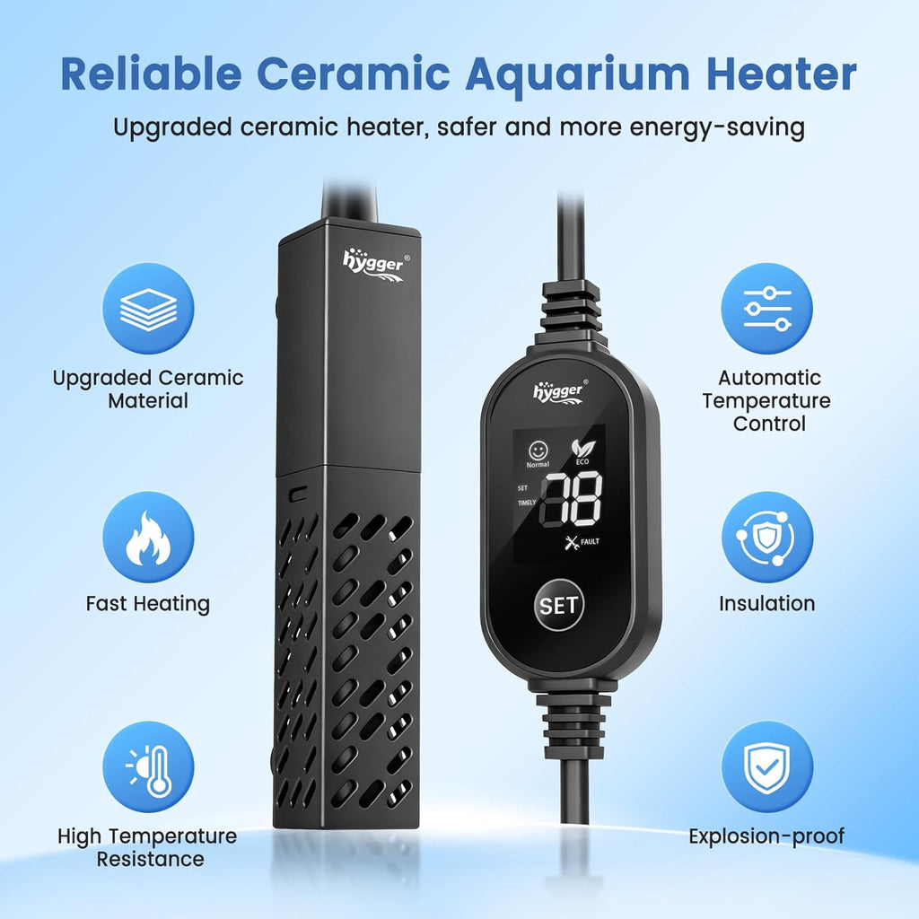 hygger Aquarium Heater, Upgraded Ceramic 50W Small Fish Tank Heater with Digital LED Controller, Fast Heating, Precise Temperature Control, Turtle Tank Heater for Freshwater/Saltwater