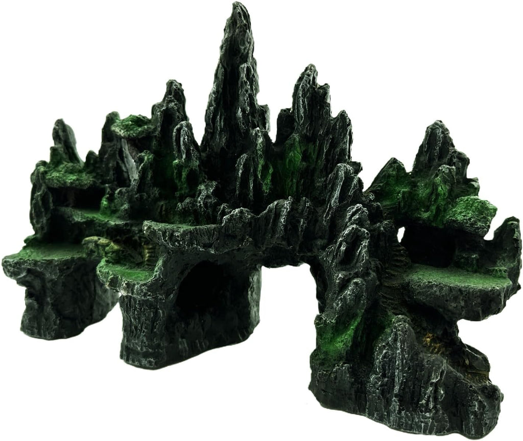 Large and Tall Fish Tank Decorations Aquarium Mountain View Stone Decorations Resin Rock Aquascaping with Hiding Cave, Fish Tank Accessories Aquarium Ornaments with Small Plants (A)