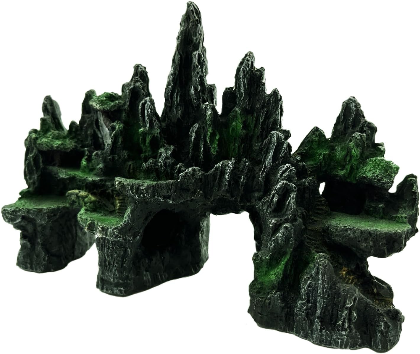 Large and Tall Fish Tank Decorations Aquarium Mountain View Stone Decorations Resin Rock Aquascaping with Hiding Cave, Fish Tank Accessories Aquarium Ornaments with Small Plants (A)