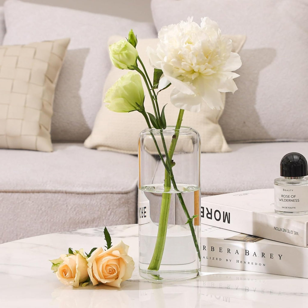 ComSaf Glass Flower Vase, 8 Inch Tall Bud Vases, Home Decor Vases for Centerpiece for Living Room and Bedroom, Decorative Vases for Wedding, Valentines' Day, Mother's Day (Clear)