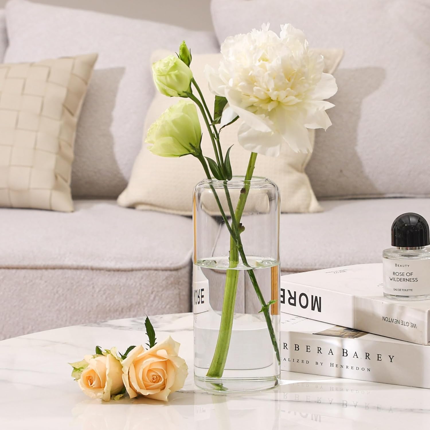 ComSaf Glass Flower Vase, 8 Inch Tall Bud Vases, Home Decor Vases for Centerpiece for Living Room and Bedroom, Decorative Vases for Wedding, Valentines' Day, Mother's Day (Clear)