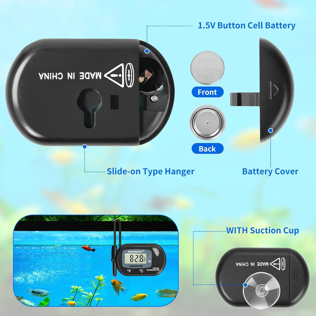 AQUANEAT Aquarium Thermometer, Fish Tank Thermometer, Digital Temperature Test, with Large LCD Display (6 Packs)