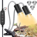 Reptile Heat Lamp,Double-Head Heating Lamp for Reptiles, UVA/B Turtle Lamp with Clamp, Separate Control, Turtle Light,Basking Light for Reptiles Bearded Dragon Turtle Snake, 3 Basking Bulbs.