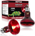 LUCKY HERP Infrared Heat Lamp 100W 2 Pack，Reptile & Amphibian Basking Spot Light Bulbs, Red Heat Lamp Bulbs for Reptiles, Bearded Dragon, Turtle, Lizard, Snake, Chicken
