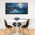 Coastal Wall Art Framed Ocean Canvas Painting Navy Blue Picture, Lighthouse Artwork for Dining Room,Living Room,Bedroom Decoration Can be Hung Directly Size 20x40 Inches