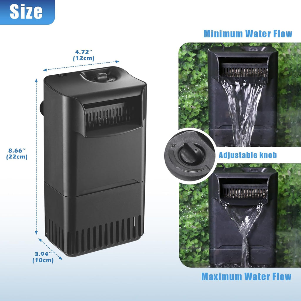 220GPH Turtle Filter for 20-45 Gal Tank, Small Turtle Filters 3-stage Filtration for Freshwater Saltwater Cloudywater, Ultra-quiet and Flow Adjustable for Fish Turtles Shrimps Amphibians Frogs