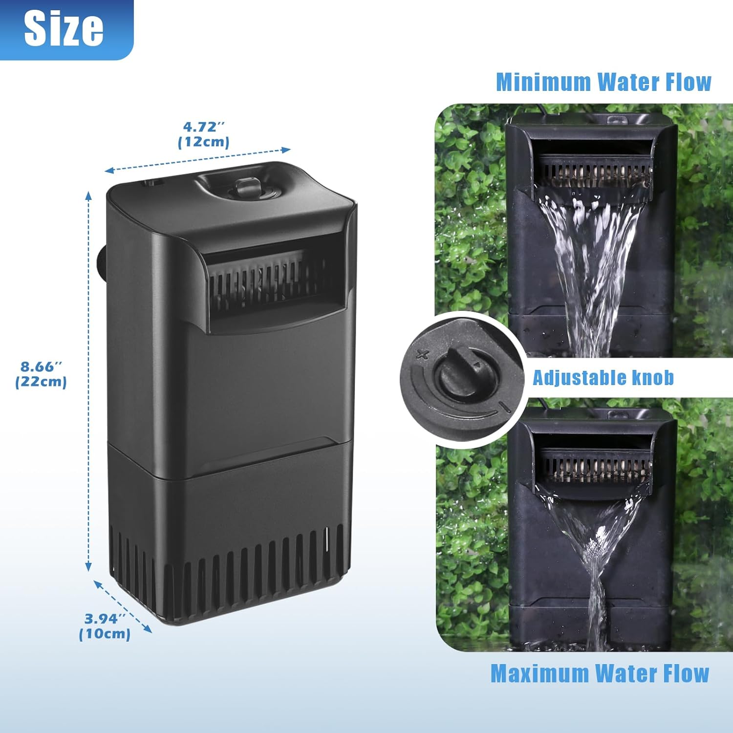 220GPH Turtle Filter for 20-45 Gal Tank, Small Turtle Filters 3-stage Filtration for Freshwater Saltwater Cloudywater, Ultra-quiet and Flow Adjustable for Fish Turtles Shrimps Amphibians Frogs