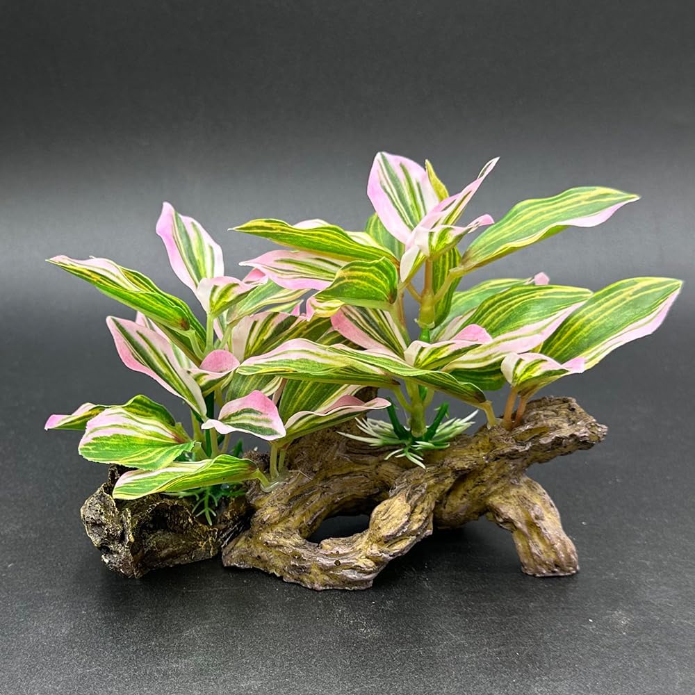 Smoothedo-Pets Fish Tank Decorations Aquarium Decor Ornaments Betta Pink Leaf pad Hammock Artifical Driftwood Goldfish Bowl Accessories (Light Pink Set)