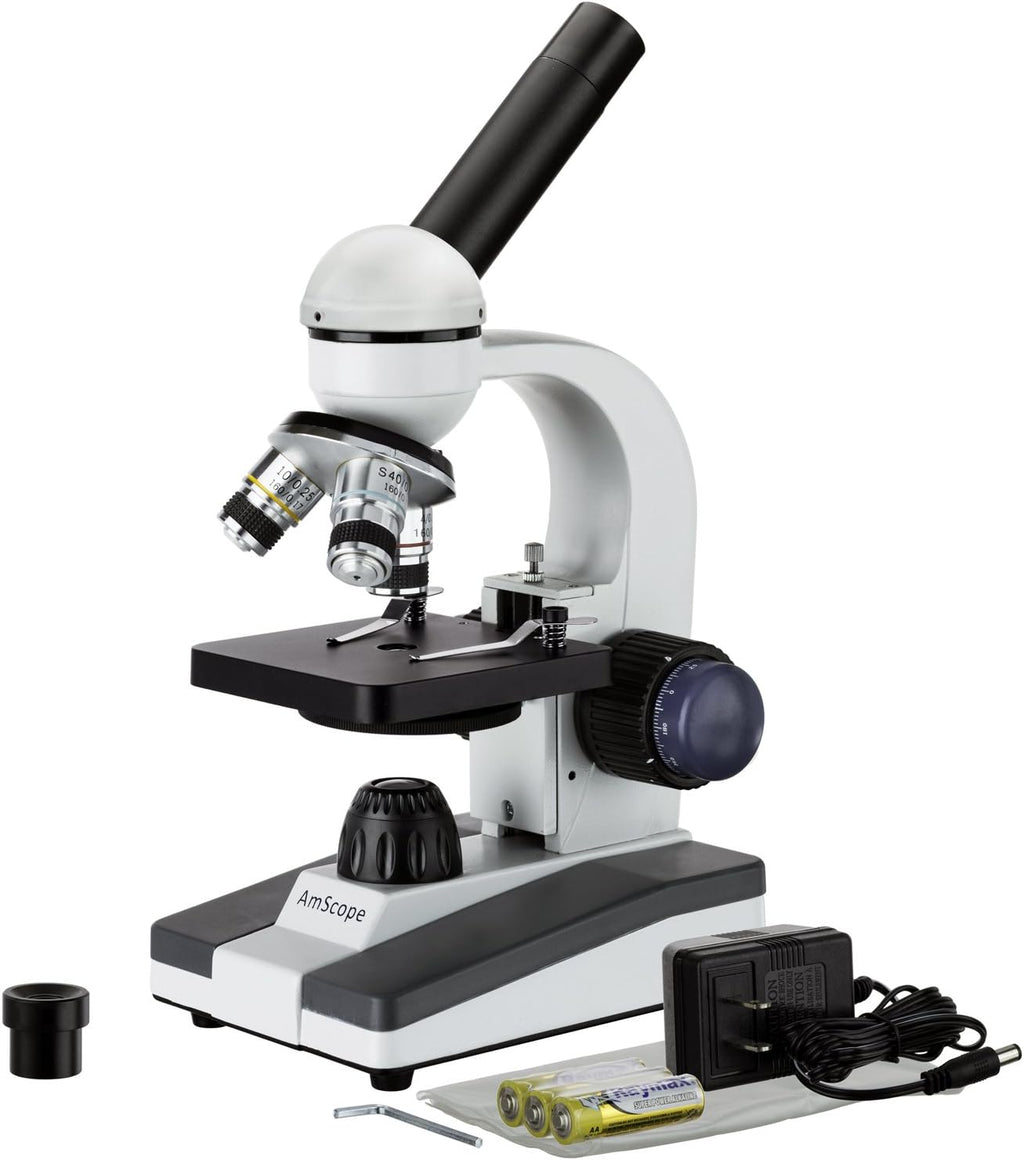 AmScope M150C-E-A 40X-1000X LED Cordless All-Metal Framework Full-Glass Optical Lens Student Compound Microscope with Coarse & Fine Focusing + Digital Camera USB Imager