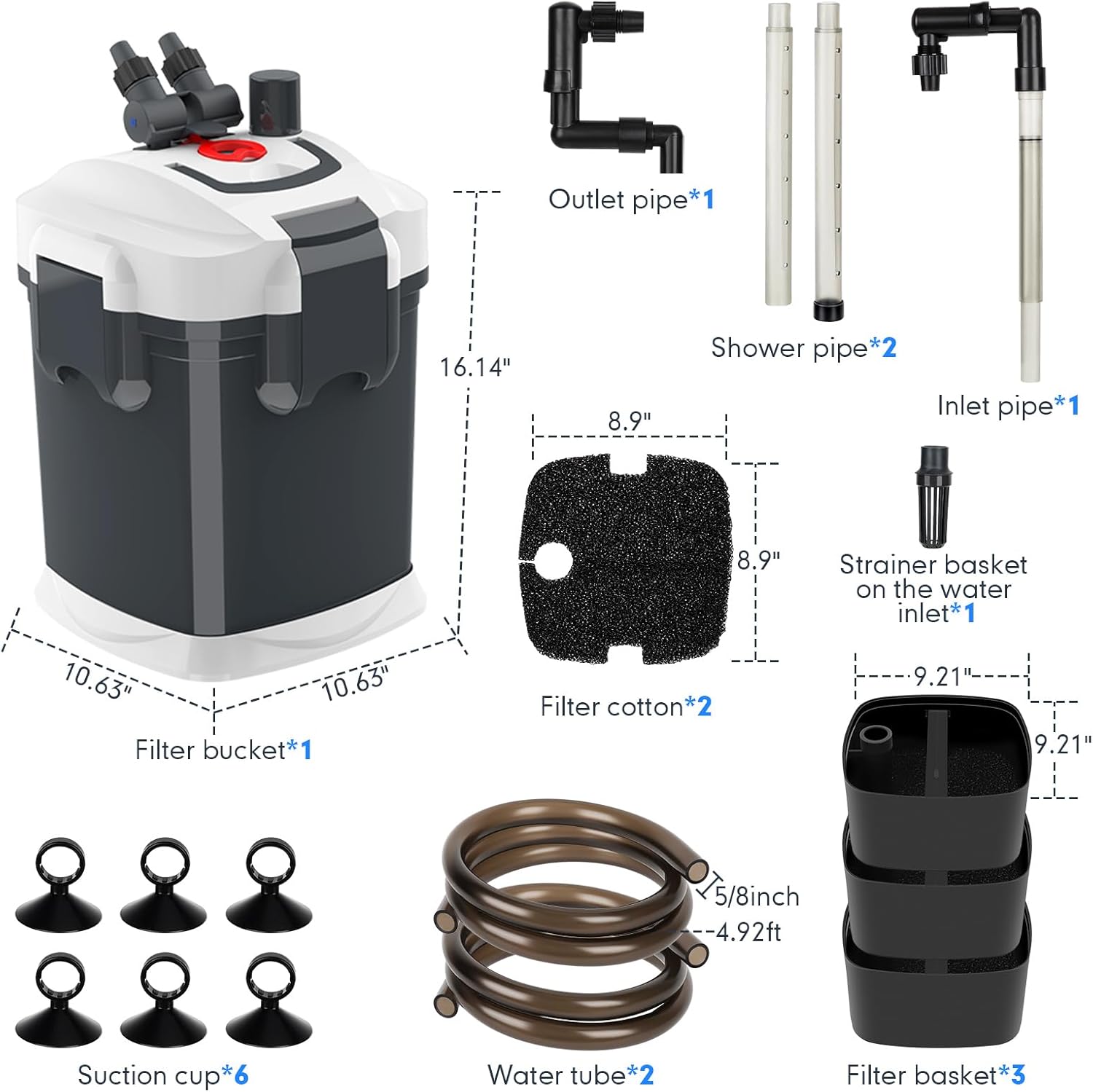 528GPH Canister Filter, Ultra-Quiet External Aquarium Filter with Free Media for 100 Gallons Fish Tanks and Aquariums