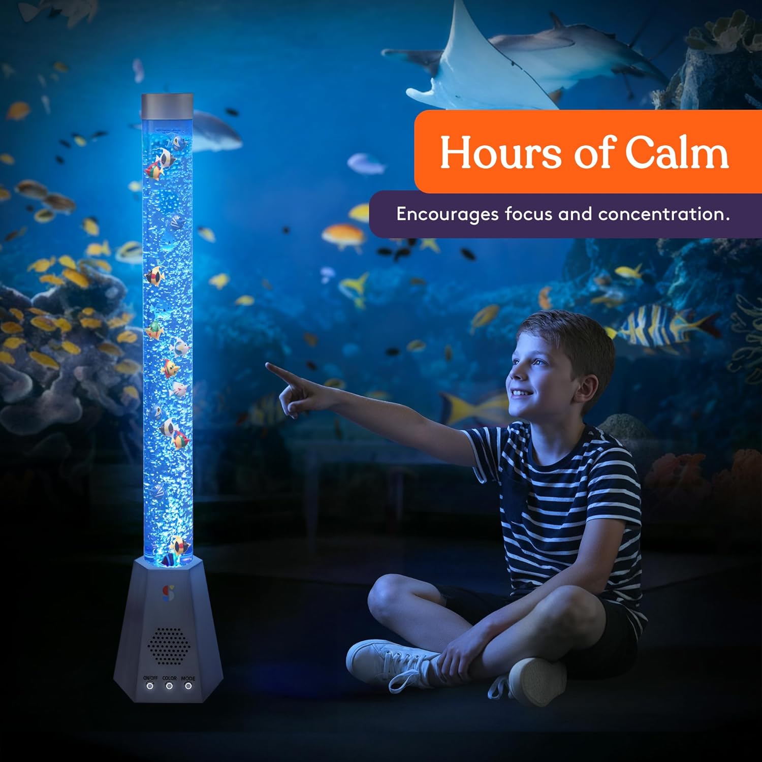 Special Supplies Aquarium Sensory Fish Bubble Light Tube with Bluetooth Speaker, 16-Color LED Nightlight, Remote Control, Floor-Standing Lamp for Kids and Adults, 4 Ft (Hexagonal)