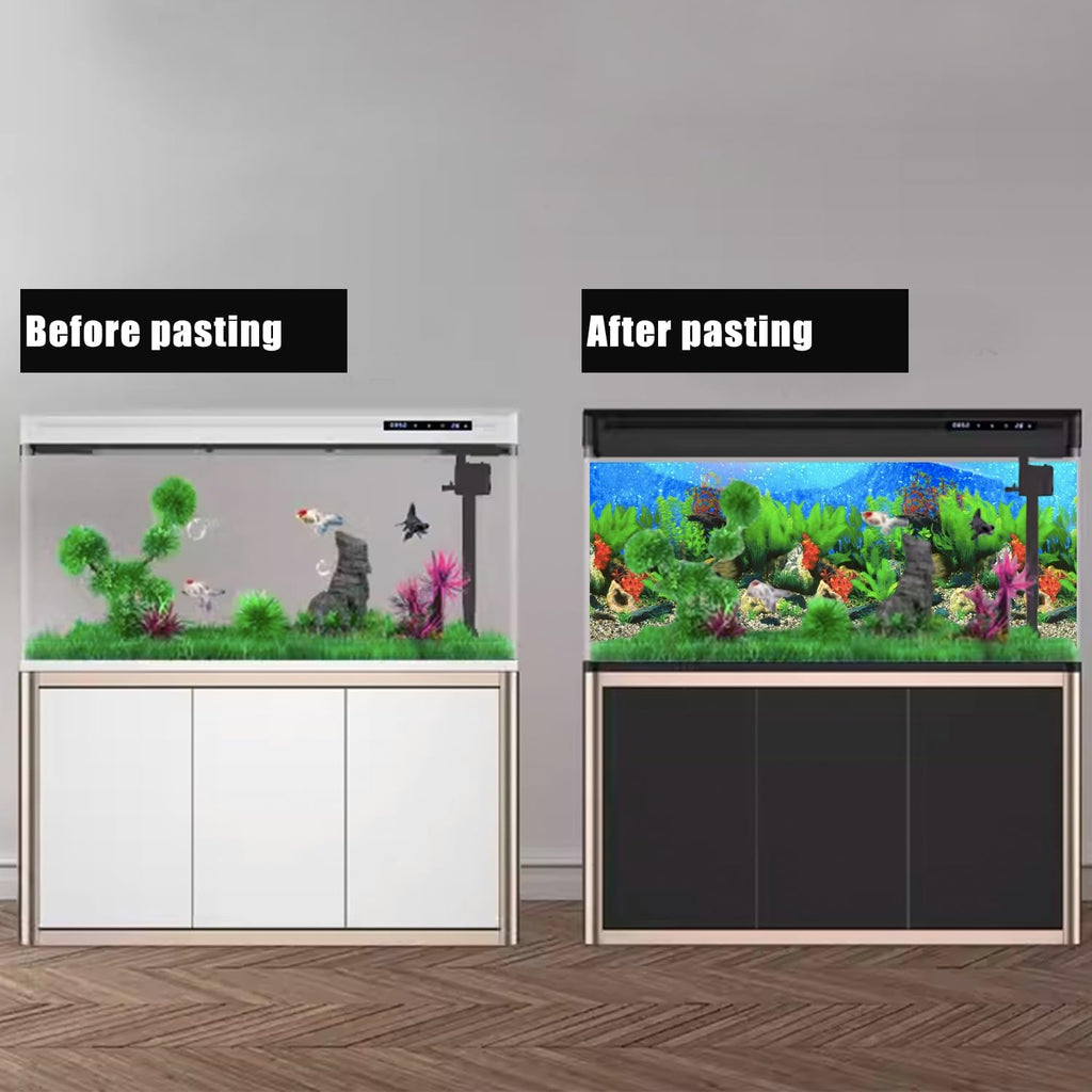 Lainrrew Aquarium Background Poster HD, Dual-Sided Water Plants & Fish Tank Landscape, 16"x40", Vivid Marine Life, Waterproof Scenery, Easy to Install, Durable Tank Decor (Type7)