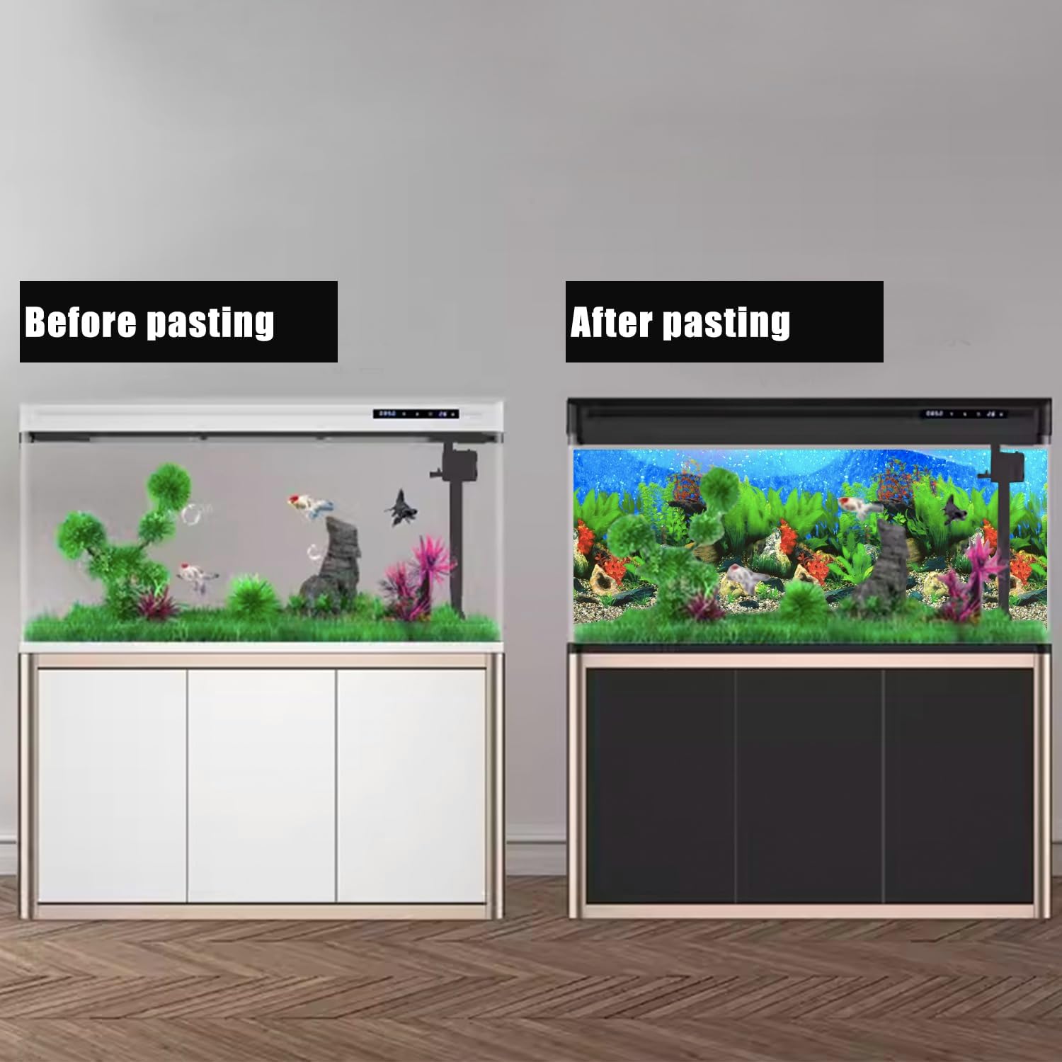Lainrrew Aquarium Background Poster HD, Dual-Sided Water Plants & Fish Tank Landscape, 16"x40", Vivid Marine Life, Waterproof Scenery, Easy to Install, Durable Tank Decor (Type7)
