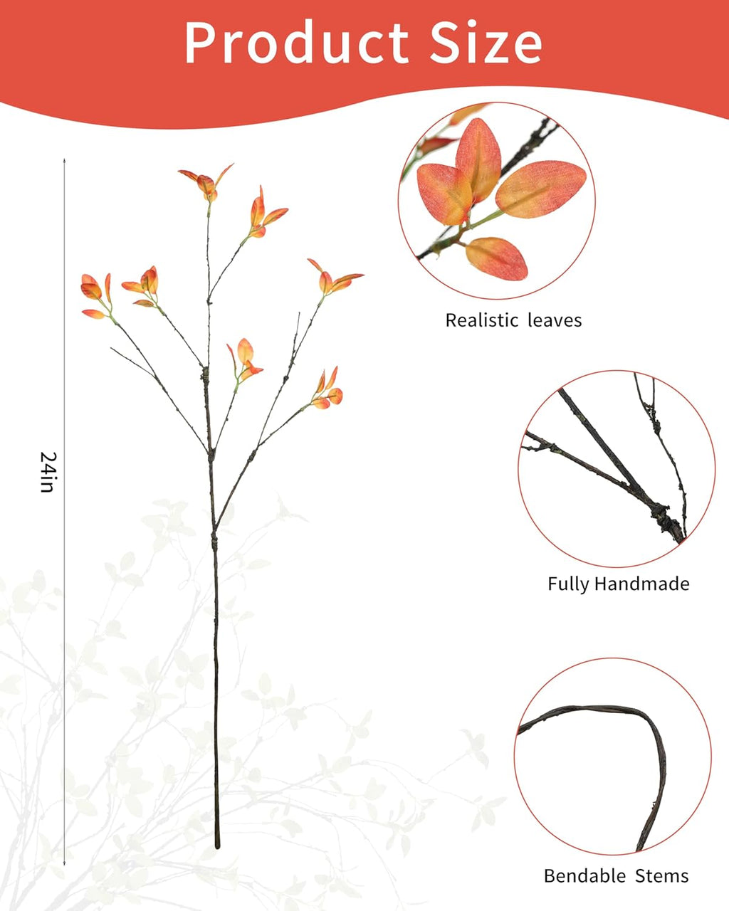 DuHouse 24" 5Pcs Artificial Ficus Branches Artificial Fall Greenery Stems Branches for Vase Filler Home Decor Table Centerpieces Garden Decoration(Orange)