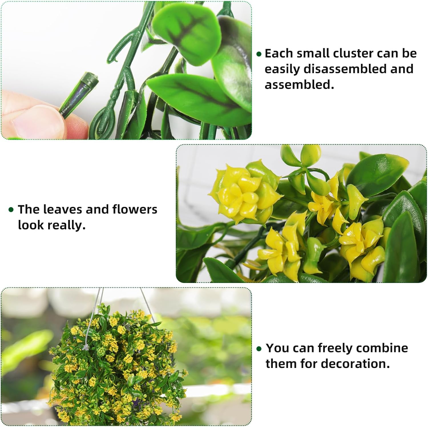 RECUTMS Hanging Plants Fake Vines Fake Hanging Plants Outdoor Greenery Faux Greenery 2Pcs Artificial Hanging Flower for Outdoors Hanging Basket Plastic Home Garden Wedding Party Decorations(Yellow)