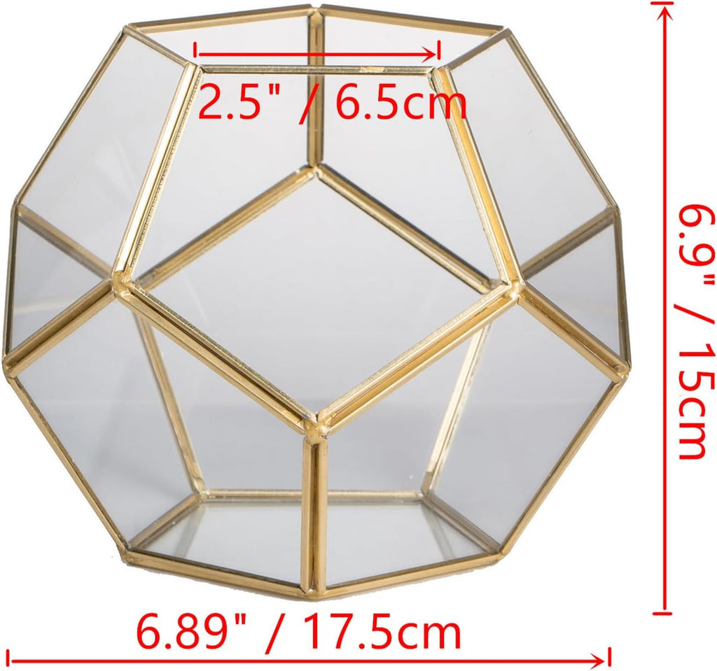 NCYP Glass Terrarium for Small Cactus, Succulents - Gold Geometric Planter Pot, Home Office Tabletop Miniature Garden Decor, 6.89 x 6.89 x 5.9 Inches, Handmade (No Plants, No Door)