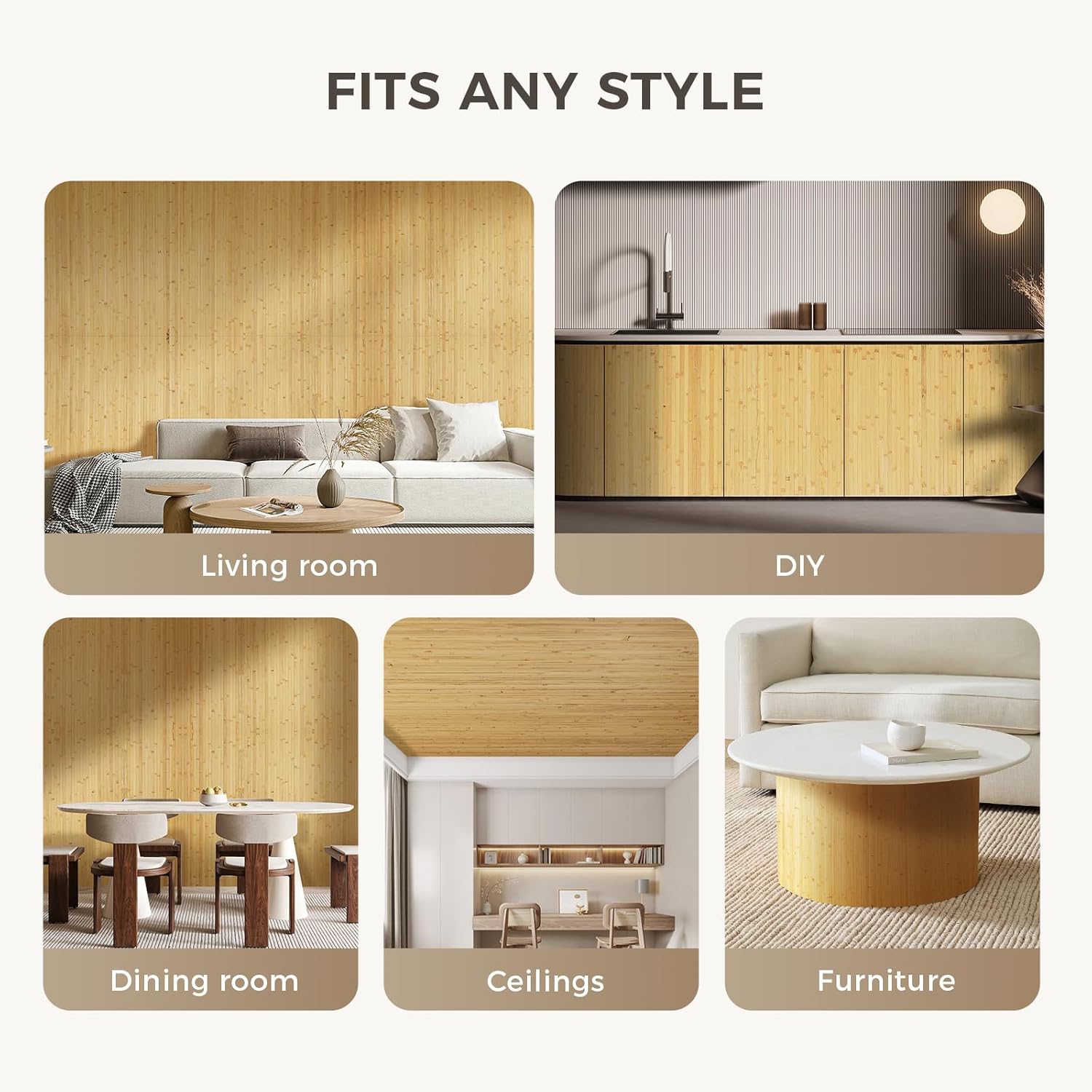OUZUGIE 1 Pack 96x48 Inch Natural Bamboo Wall Panel – Natural Pole Wrap Paneling for Walls, Ceilings, Cabinets, Furniture – Ideal for Bedroom, Living Room & Office DIY Decor