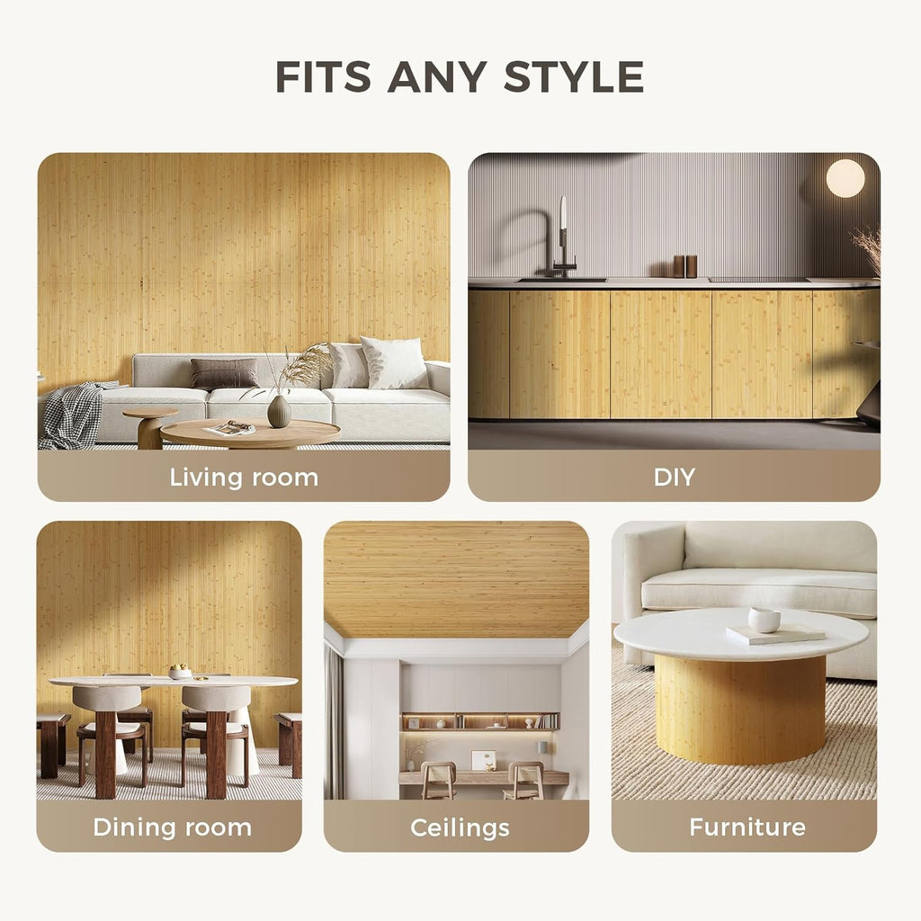 OUZUGIE 2 Pack 96x48 Inch Natural Bamboo Wall Panel – Natural Pole Wrap Paneling for Walls, Ceilings, Cabinets, Furniture – Ideal for Bedroom, Living Room & Office DIY Decor