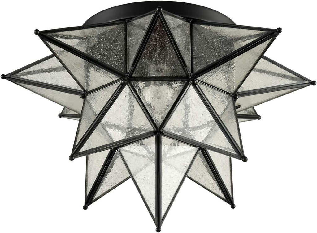 DAYCENT Boho Moroccan Seeded Glass Black Moravian Star Flush Mount Ceiling Light Fixture, 18 Inches