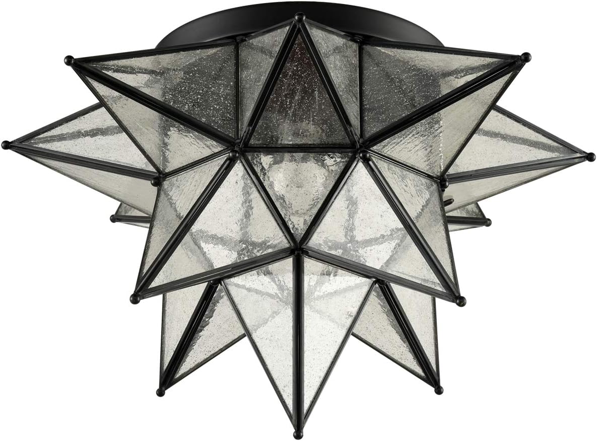 DAYCENT Boho Moroccan Seeded Glass Black Moravian Star Flush Mount Ceiling Light Fixture, 18 Inches