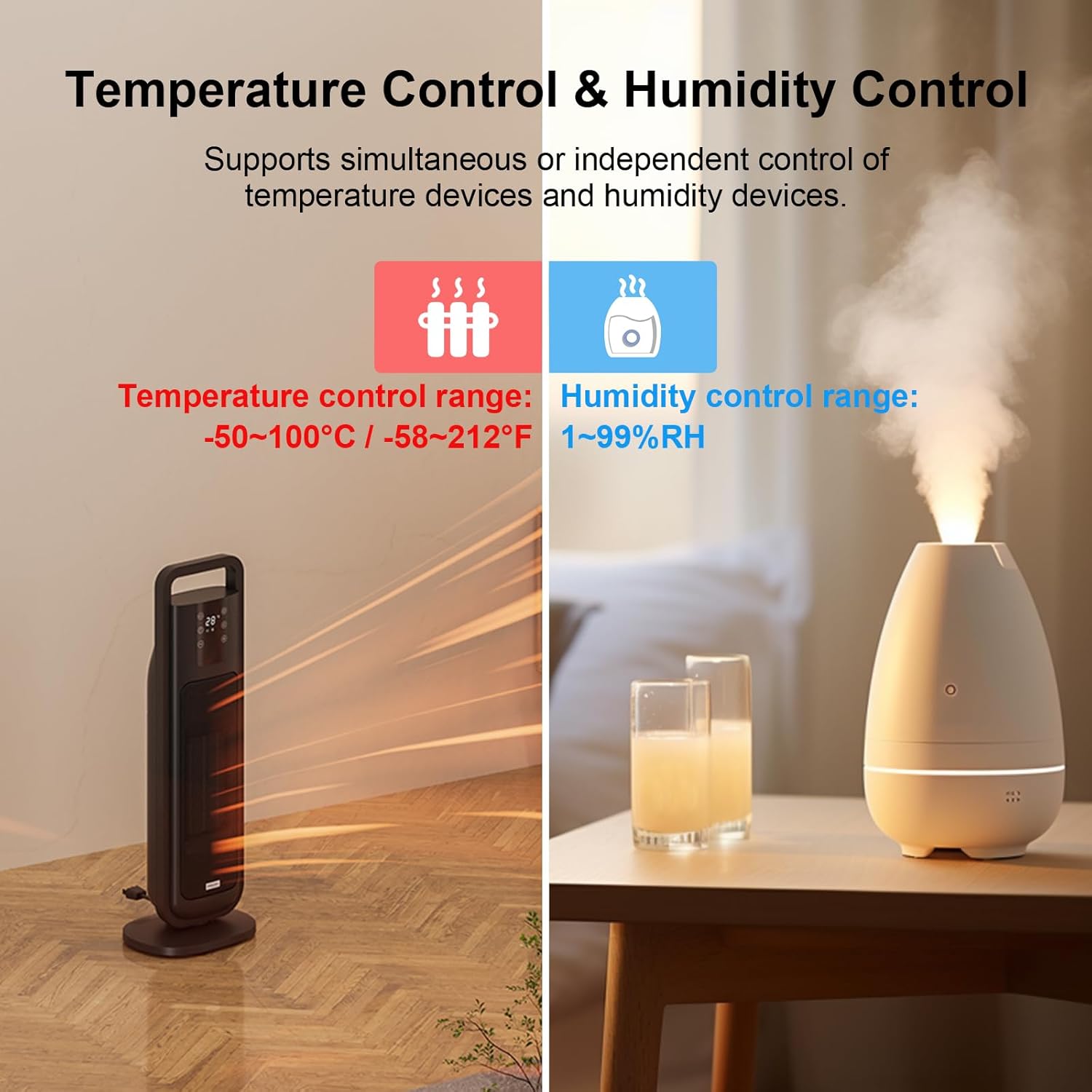 KETOTEK Digital Temperature and Humidity Controller Outlet, Reptile Thermostat Plug Dual Stage Pre-Wired for Mushroom Greenhouse Homebrew