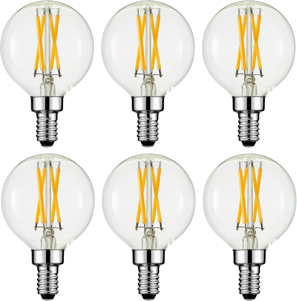 Arberlic G16.5 Light Bulb,4W E12 LED Bulb dimmable Equivalent E12 Candelabra Bulb 40 Watt,Warm White 2700K,400lm,CRI85+,AC120V,Edison Style,Clear Glass,ETL Listed,Pack of 6