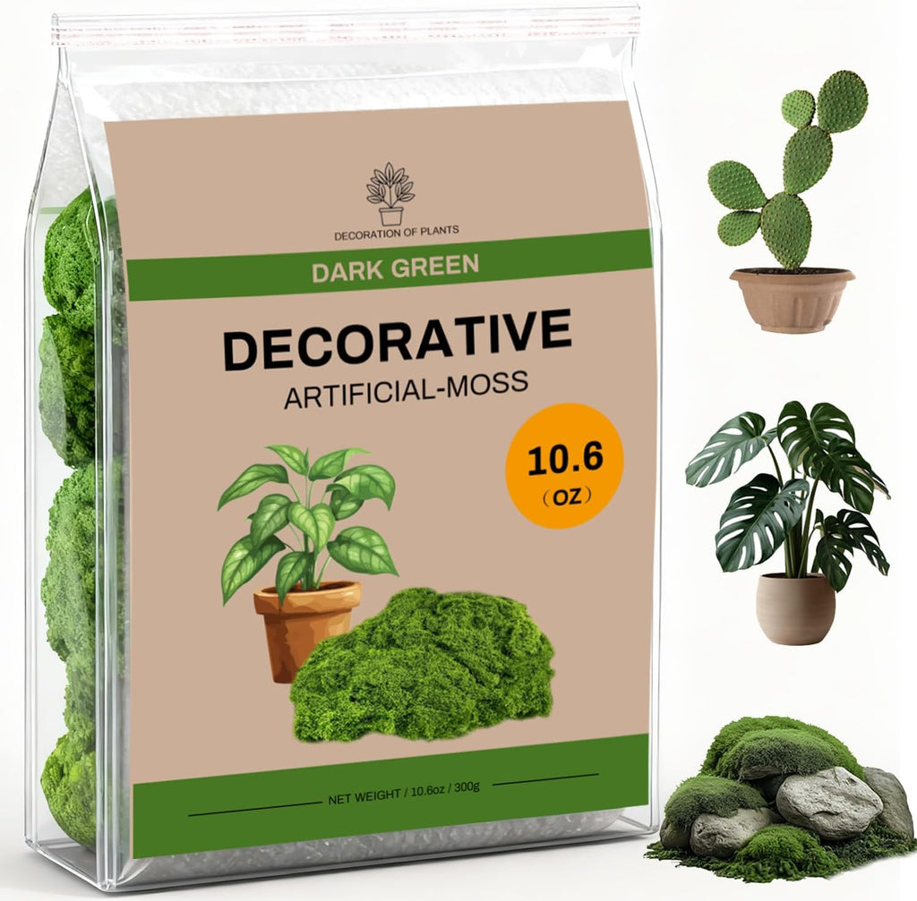 Fake Green Moss for Crafts, 10.6 Oz Decorative Artificial Faux Moss for Crafts Decorative Table Wedding Party Centerpieces Decor Fairy Garden Floral DIY, Non Fading -（Dark Green）