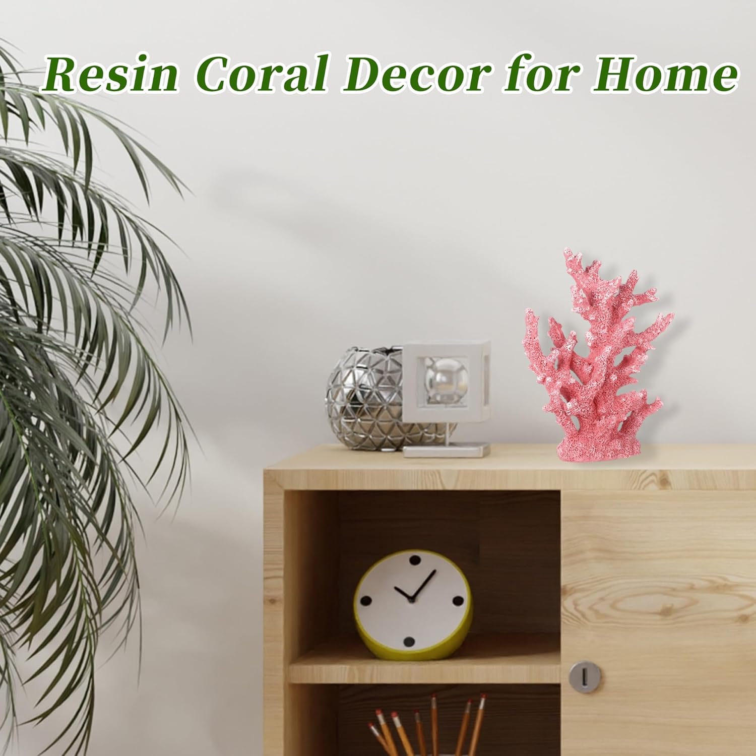 Artificial Coral Decor for Aquarium, Resin Ornaments and Statue Home Decor, 7.48"x2.36"x9.45", Pink