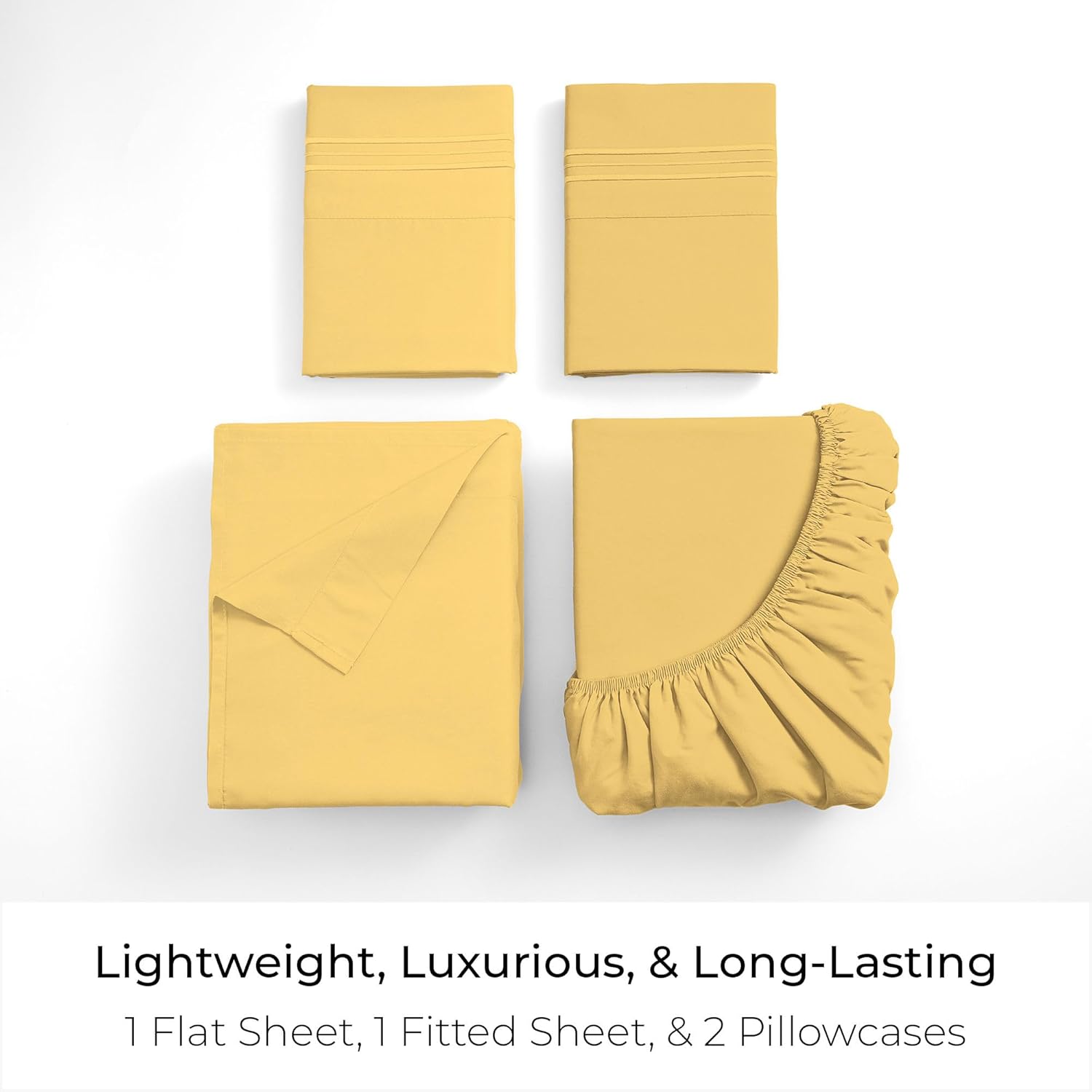 Mellanni Full Sheets Set - 4 PC Iconic Collection Bedding - Hotel Luxury, Extra Soft, Cooling Bed Sheets - Wrinkle, Fade, Stain Resistant (Full, Yellow)