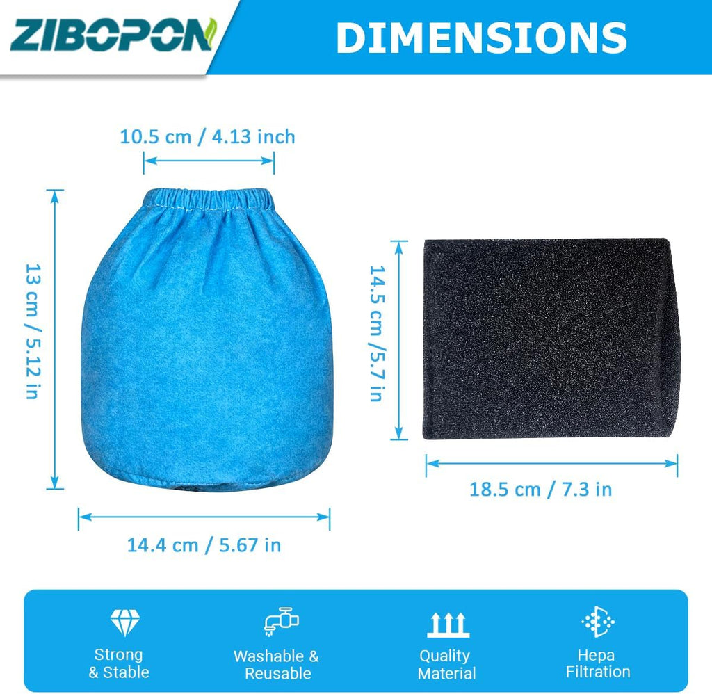 8 Pack VRC2 Cloth Filters & 2 Pcs VFF21 Foam Filter Kit Compatible with Vacmaster 1.5 to 3.2 Gallon Wet/Dry Vac, Fit for Armor All 2.5 Gallon Shop Vacuum: AA255, AA255W