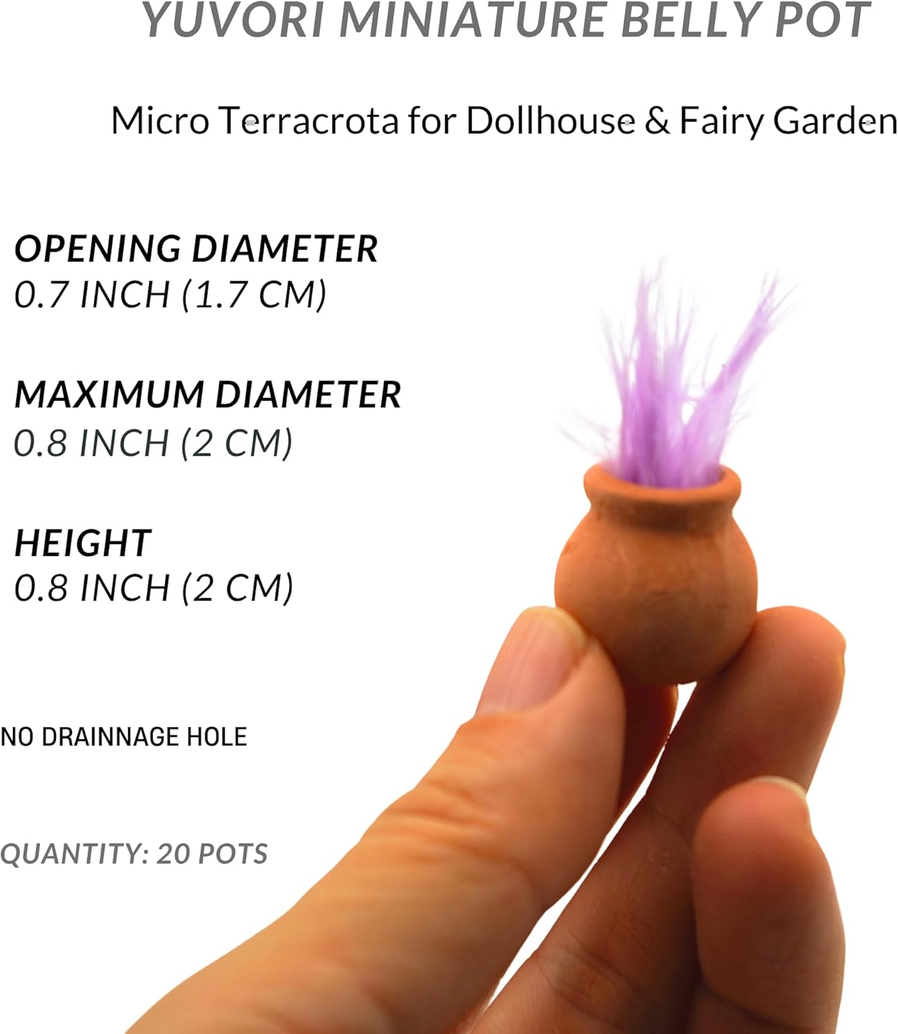 Mini Terracotta Pots – Small Clay Flower Pots for Succulents, Cactus, DIY Crafts, Fairy Garden, School Projects, Mini Planters – Set of 20 (Belly (No Drain Hole), 0.7 Inch)