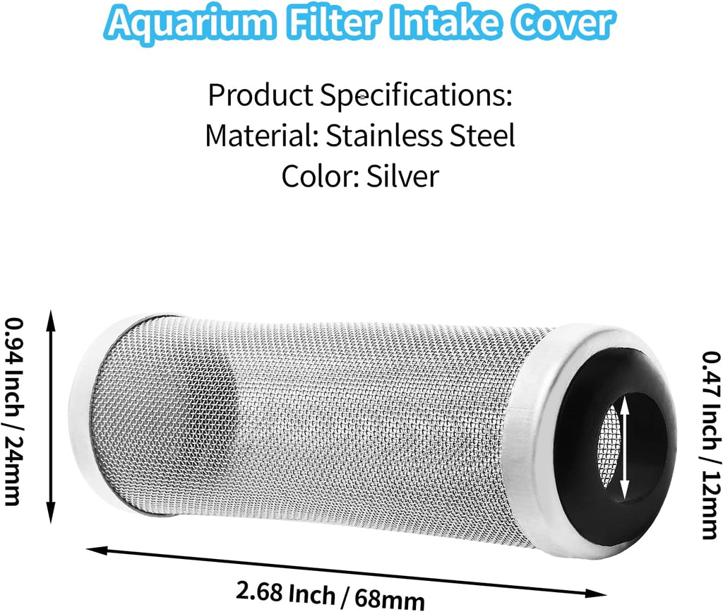 Bivethoi Stainless Steel Aquarium Filter Intake Cover, 12mm Shrimp Filter Guard Metal Fish Tank Filter Intake Strainer, Mesh Tube Filter Net Cover Aquarium Inlet Filter Screen for Fish Tank