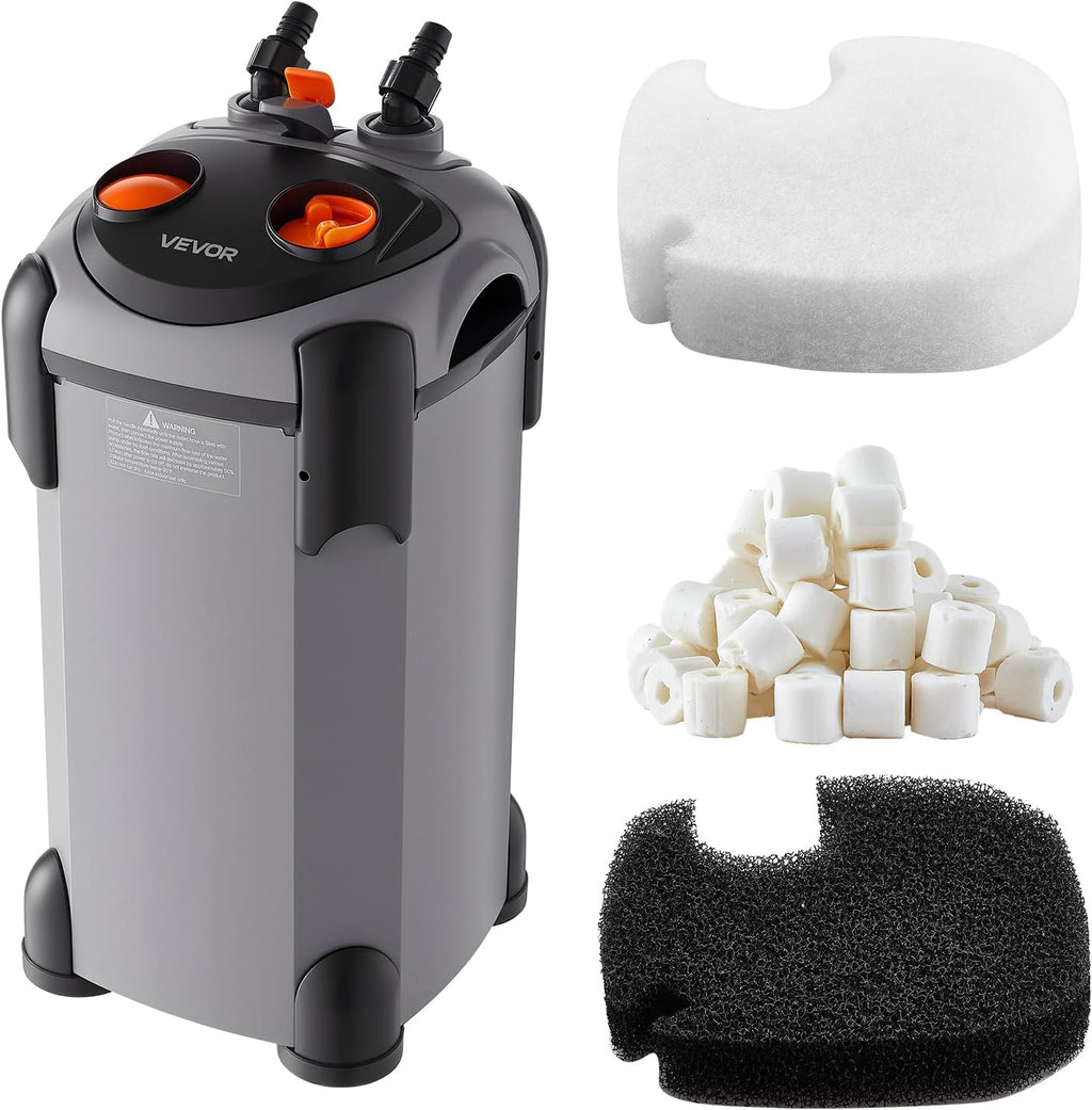 VEVOR 224.5GPH Canister Filter, 3-Stage External Aquarium Filter with Powerful Pump, Quite Water Circulation Cleaning Machine with Media for Fish Tanks and Aquariums Up to 55 Gallons, for Freshwater