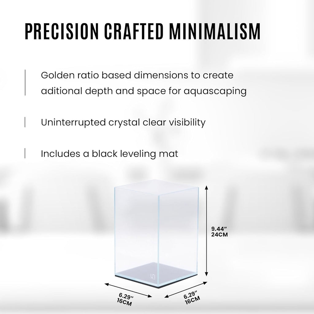 Ultum Nature Systems Ultra Clear Rimless Aquarium - Low Iron Glass Fish Tank with 45° Mitered Edges, 5mm-12mm Thick, Leveling Mat Included (16T, Tall, 1.6 Gallon)