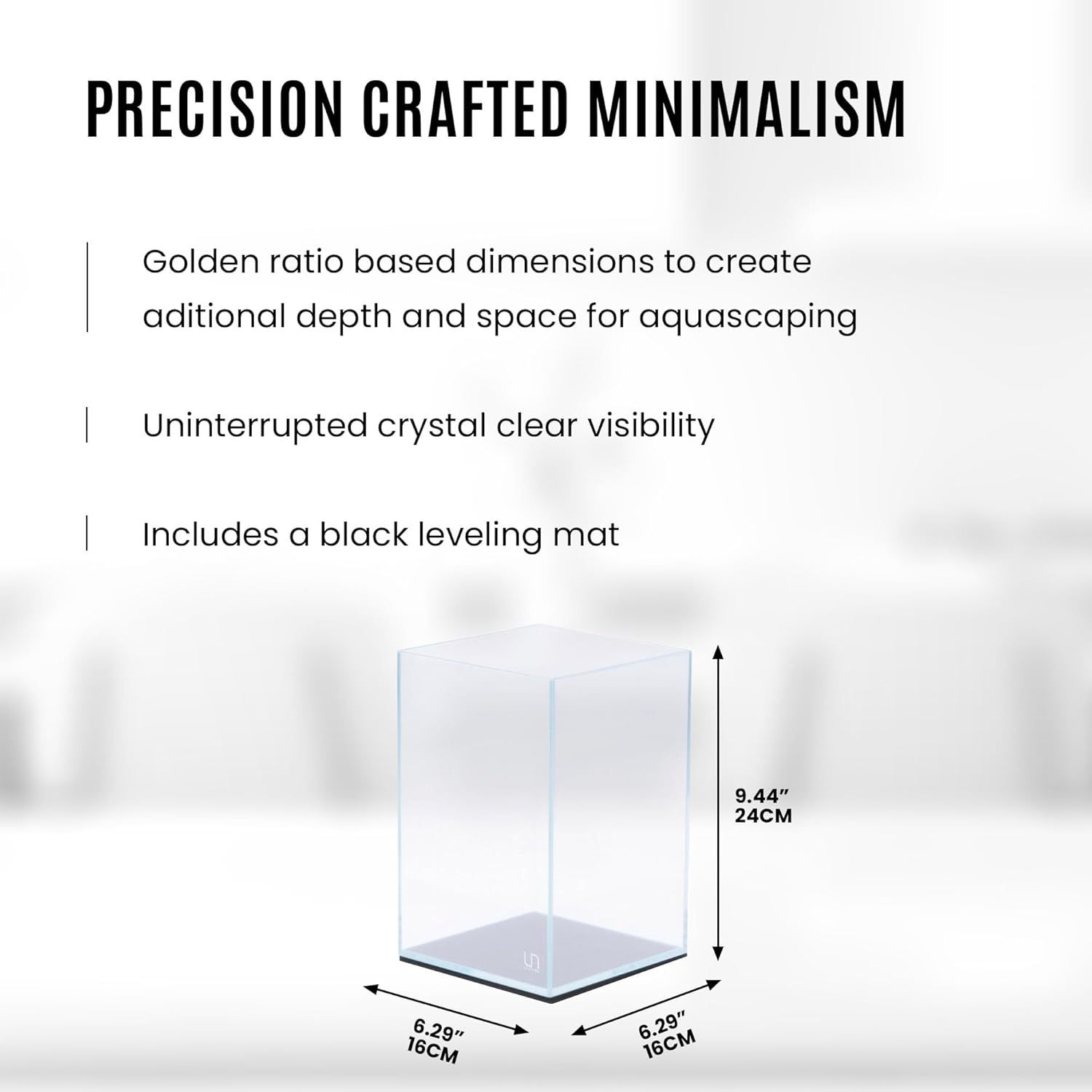 Ultum Nature Systems Ultra Clear Rimless Aquarium - Low Iron Glass Fish Tank with 45° Mitered Edges, 5mm-12mm Thick, Leveling Mat Included (16T, Tall, 1.6 Gallon)