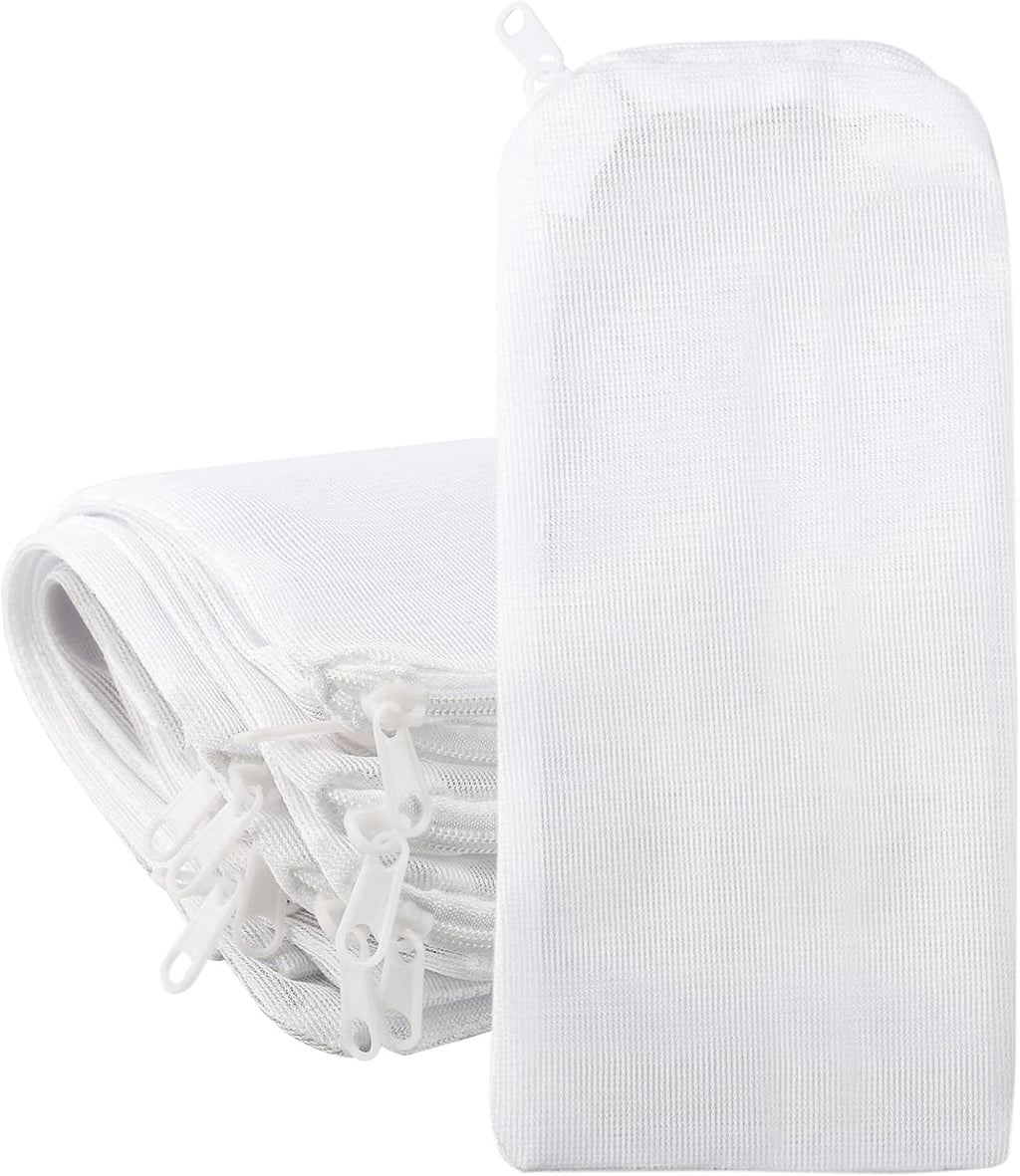 Segarty Filter Bag, 10 Pack 0.5mm Fine Mesh 7.7 x 3 Inch Reusable White Nylon Aquarium Media Net Bags with Plastic Zipper for Ceramic Rings, Bio Balls, Activated Carbon, Charcoal, Fish Tank