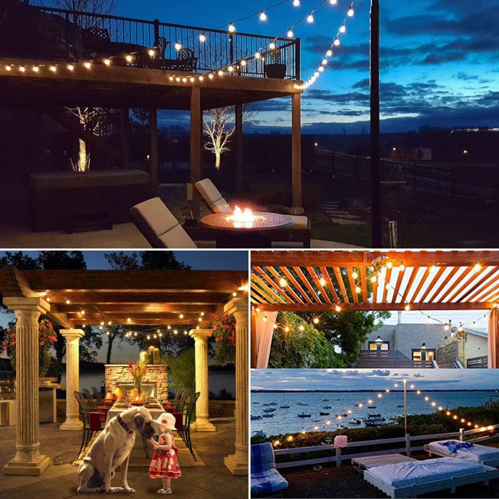 Outdoor String Lights 50ft Patio Lights with 55 G40 Bulbs (5 Spare), Connectable Globe String Lights for Party Tents Patio Gazebo Porch Deck Bistro Backyard Balcony Pergola Decor, Black Wire