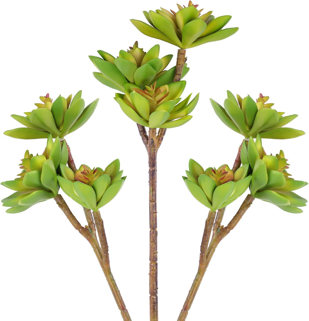 Woration 3PCS Artificial Succulents Branch Fake Plants Unpotted Faux Large Succulent for DIY Crafting Home Floral Wall Garden Arrangement Office Party Decoration