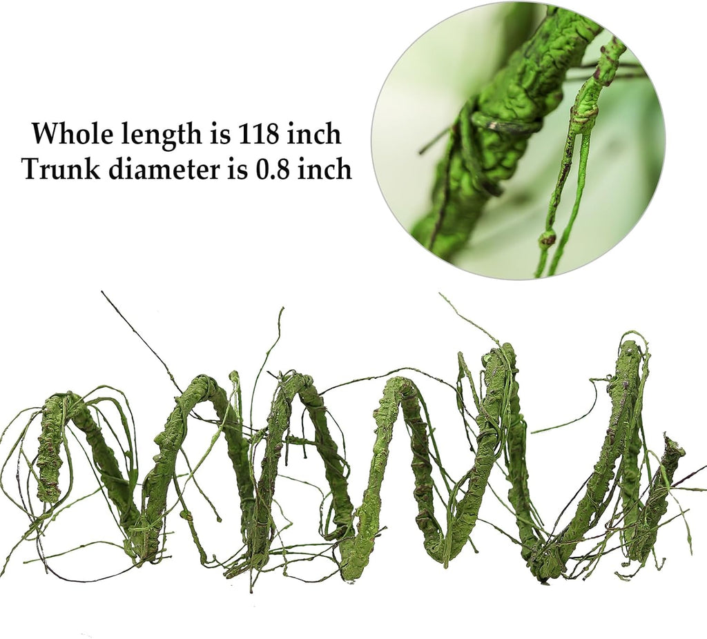 300cm/118inch Flexible Green Medium Artificial Tree Branches Fake Tree Trunk Garland Rattan Wreath Cherry Blossom Grape Vines Floral for Wall Hanging Front Door Reptile Habitat Decoration