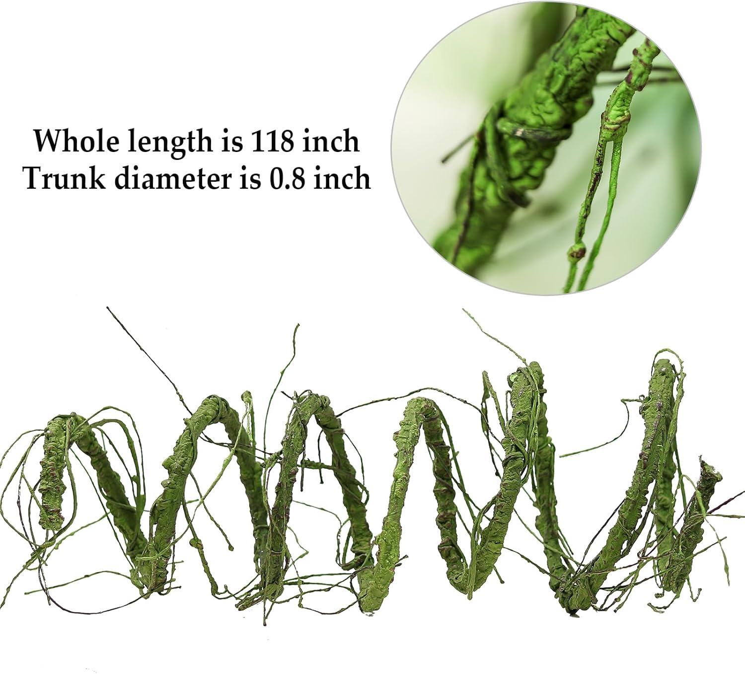 300cm/118inch Flexible Green Medium Artificial Tree Branches Fake Tree Trunk Garland Rattan Wreath Cherry Blossom Grape Vines Floral for Wall Hanging Front Door Reptile Habitat Decoration