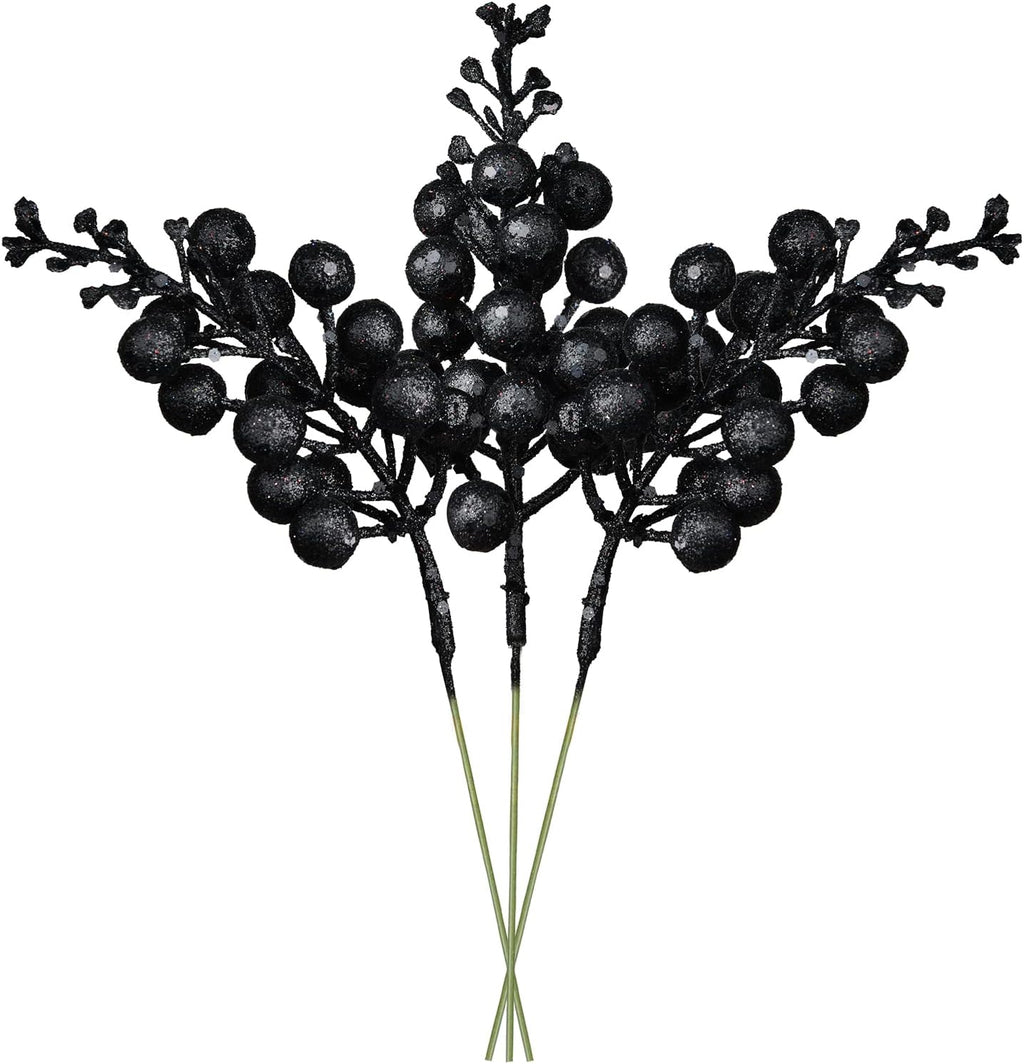 Red Berries, 14 Pack Artificial Berry Stems for Christmas Tree Decorations, Crafts, Holiday and Home Decor, 7.9 Inches (Black) …