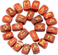 rockcloud Red Jasper Rune Stones Tumbled Engraved Lettering Crystal Set for Wicca Crystals Healing Chakra Reiki