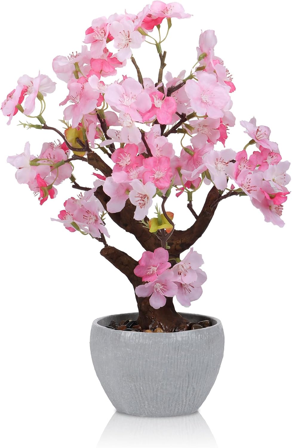TOARTi Artificial Pink Cherry Blossom Potted Plant with Stone Pot, 13.4" Tall Fake Flowers Faux Plant Desk Decor, Realistic Decorative Plants Indoor Decor for for Home Bedroom Bathroom Office Desk