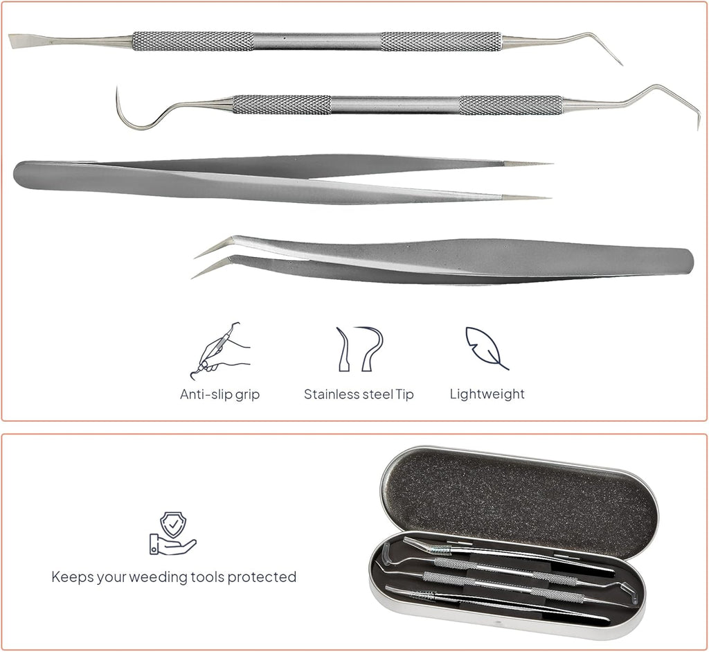 Premium Vinyl Weeding Tool Kit - Precision Stainless Steel Weeder - Hook and Pick with Fine Tweezers Crafting Set for Cricut Vinyl - by iVyne (Silver)