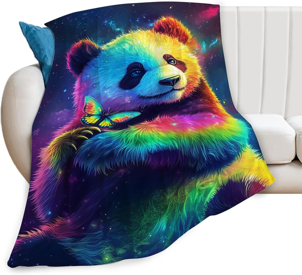Panda Blanket Colorful Panda Butterfly Animal Lover Throw Blankets Gifts for Girls Boys Kids Soft Cozy Fleece Plush for Couch Sofa Bed 80"x60"