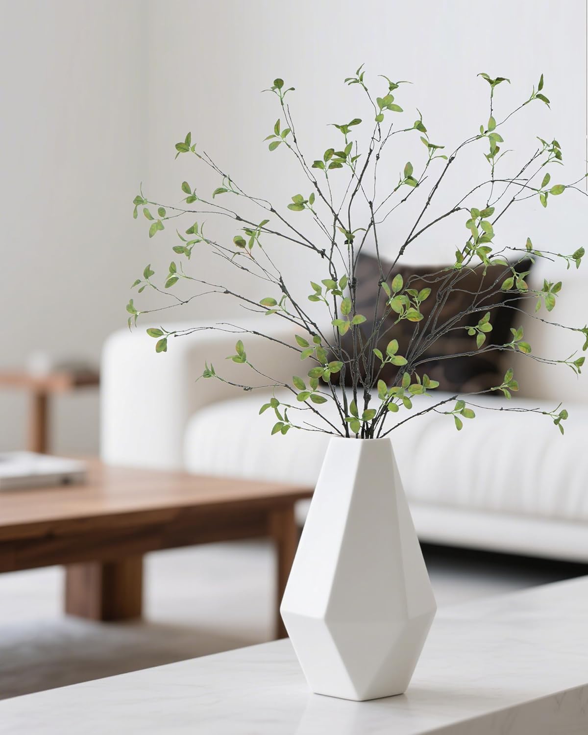 DuHouse 24" 5Pcs Fake Greenery Stems Artificial Ficus Branches Faux Eucalyptus Stems for Home Office Table Vase Filler Decoration(Green)