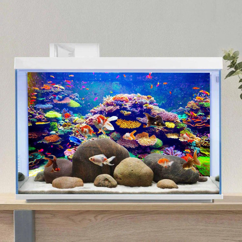 AWERT Undersea Theme Aquarium Background 30x12 inches Vinyl Colorful Coral Tropical Fish Underwater World Fish Tank Background